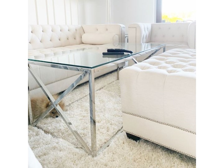 STOLIK KAWOWY METALOWY SREBRNY W STYLU NOWOJORSKIM WYBIERZ ROZMIAR ” MONTEGO ” 110x60x60H cm Stal Ława Zestaw stolików Szkło Kształt blatu Prostokątne Wysokość 50 cm Kategoria Stoliki i ławy