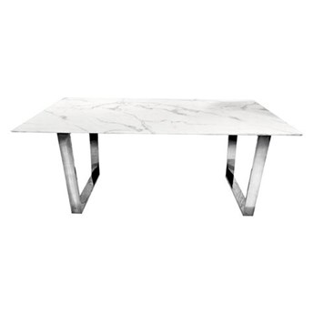 STÓŁ METALOWY RAMA SREBRNA BLAT MARMUR PREMIUM MARMO WHITE SILVER 180x90 cm 180x90 cm