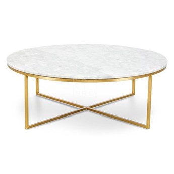 STOLIK KAWOWY RAMA METALOWA ZŁOTA BLAT MARMUR PREMIUM MARMO ROUND WHITE GOLD 90x90x42cm