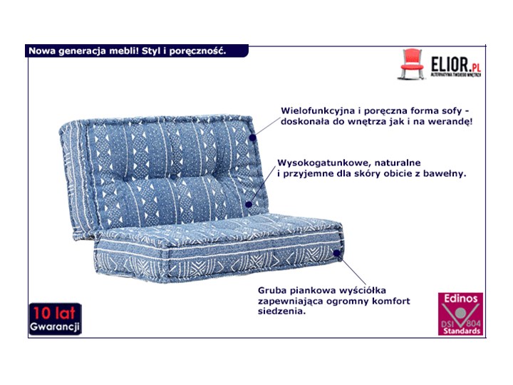Kwadratowa piankowa sofa Gina - niebieska Kolor