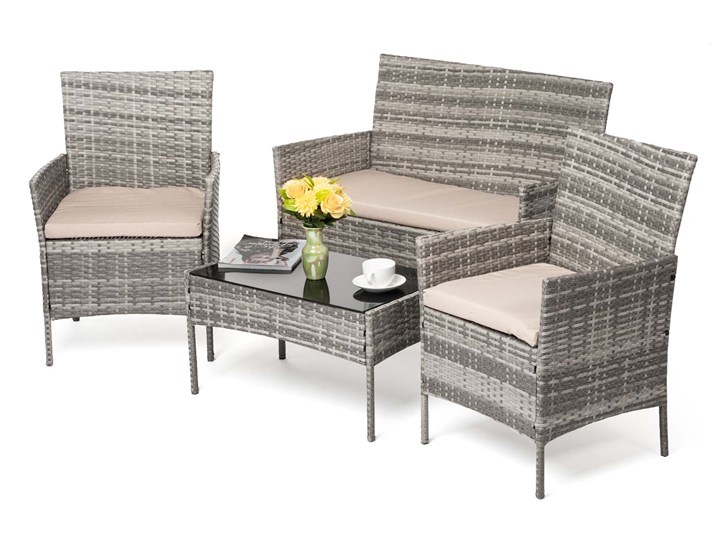 MEBLE OGRODOWE RATTAN TECHNORATTAN P50406 SZARE Stoły z krzesłami Zawartość zestawu Stolik