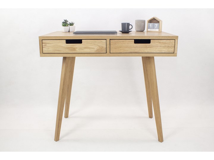 Designerskie Dębowe Biurko Skandynawskie Lea z dwiema szufladami - dębowe fronty, w stylu skandynawskim, drewniane Drewno Głębokość 50 cm Szerokość 88 cm Biurko konsola Płyta MDF Kategoria Biurka