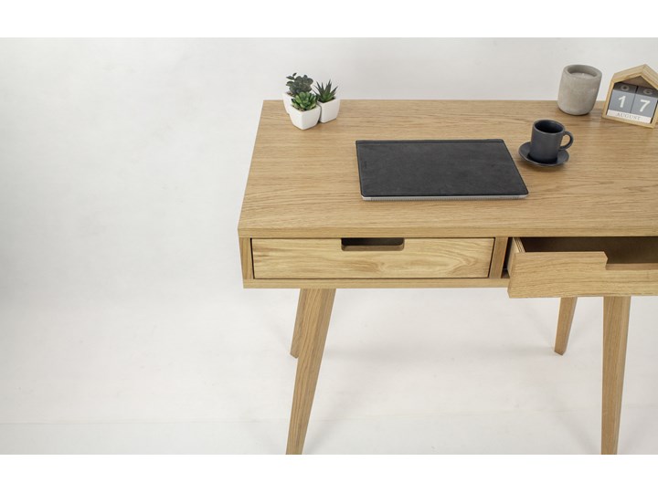 Designerskie Dębowe Biurko Skandynawskie Lea z dwiema szufladami - dębowe fronty, w stylu skandynawskim, drewniane Biurko konsola Głębokość 50 cm Płyta MDF Szerokość 88 cm Drewno Kategoria Biurka