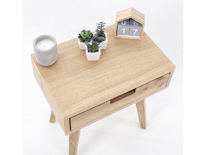 Stolik nocny dębowy Lea mini z szufladą - dębowy front Głębokość 30 cm Drewno Szerokość 45 cm Uniwersalne Nocne Wysokość 48 cm Pomieszczenie Biuro i pracownia