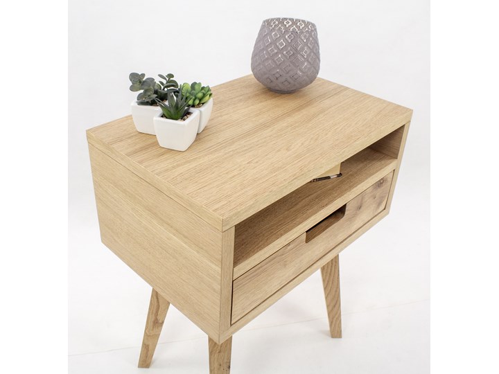Szafka Skandynawska Nocna Lea z szufladą i półką - dębowy front Szerokość 45 cm Uniwersalne Drewno Wysokość 57 cm Płyta MDF Nocne Głębokość 30 cm Styl Minimalistyczny
