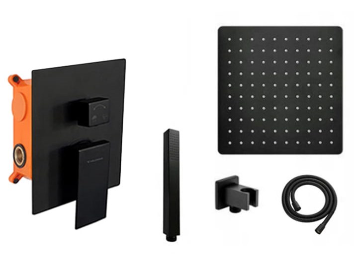 VELDMAN CZARNY ZESTAW PODTYNKOWY QUADRO BLACK Wyposażenie Z deszczownicą Wyposażenie Z uchwytem