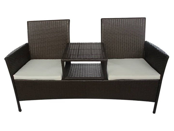 vidaXL Dwuosobowa sofa ogrodowa ze stolikiem, rattan PE, brązowa Stal Kolor Brązowy