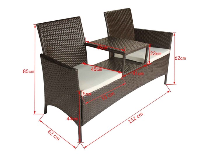 vidaXL Dwuosobowa sofa ogrodowa ze stolikiem, rattan PE, brązowa Stal Kolor Brązowy