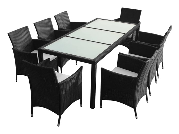 vidaXL 9-cz. zestaw mebli ogrodowych z poduszkami, rattan PE, czarny Stoły z krzesłami Technorattan Stal Aluminium Liczba miejsc Ośmioosobowy