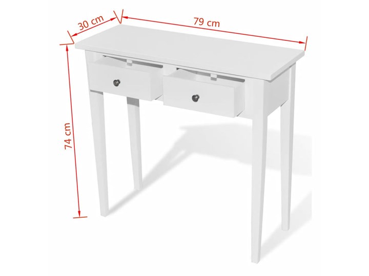 vidaXL Konsola z dwoma szufladami, biała Wysokość 74 cm Głębokość 30 cm Szerokość 79 cm Stojąca Z szufladą Kolor Biały Pomieszczenie Sypialnia