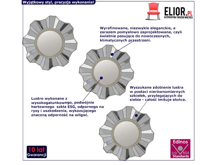 Glamour zestaw luster Silia - okrągłe Ścienne Lustro bez ramy Kategoria Lustra