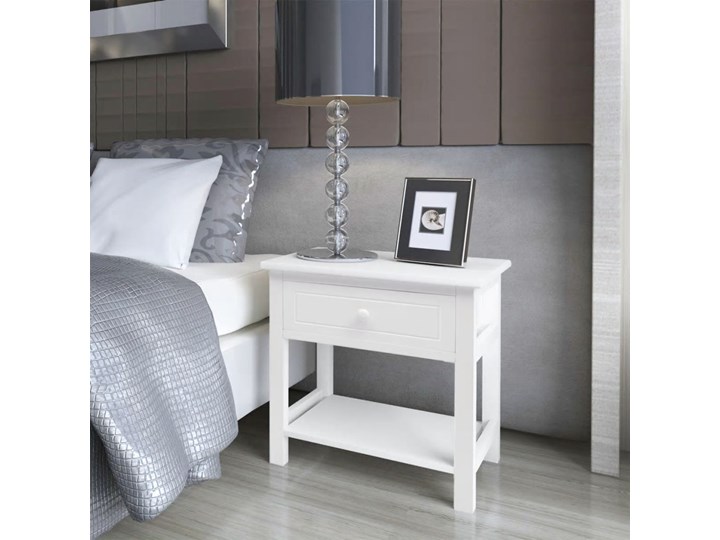 vidaXL Szafka nocna, drewniana, biała Drewno Głębokość 29 cm Płyta MDF Szerokość 40 cm Płyta laminowana Wysokość 42 cm Nocne Uniwersalne Pomieszczenie Sypialnia Kolor Biały