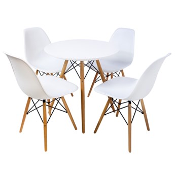 Zestaw stół okrągły PARIS 80 cm + 4 krzesła MILANO białe nogi bukowe