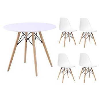 HOME DECOR ZESTAW PARIS STÓŁ 90 CM + 4 KRZESŁA W 2 KOLORACH NA NOGACH BUKOWYCH DSW DSR