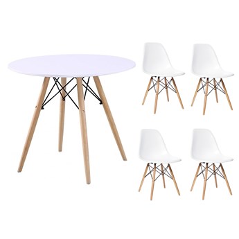 Zestaw stół okrągły PARIS 70 cm + 4 krzesła MILANO białe nogi bukowe