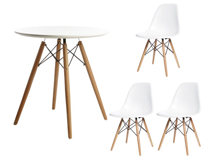 Zestaw stół okrągły PARIS 70 cm + 3x krzesło MILANO białe nogi bukowe