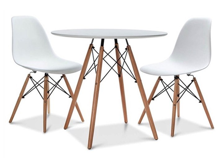Zestaw stół okrągły PARIS 80 cm + 2 krzesła MILANO białe nogi bukowe