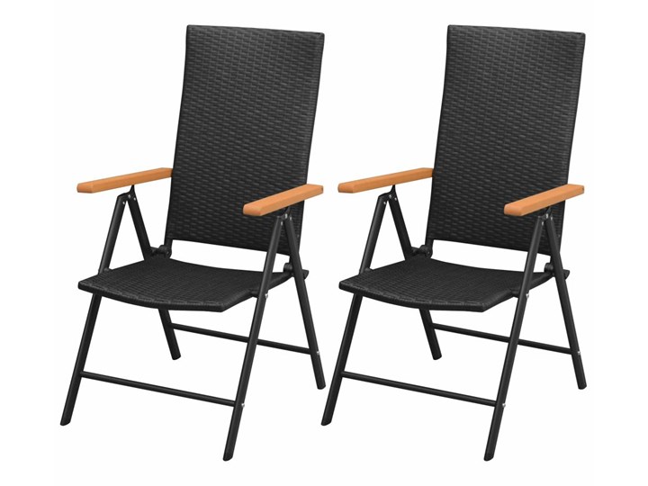 vidaXL Sztaplowane krzesła ogrodowe, 2 szt., polirattan, czarne Krzesło z podłokietnikami Aluminium Kolor Czarny Krzesło składane Styl Nowoczesny