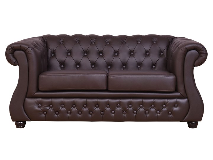 2 osobowa sofa Chester Lux, brązowa, skóra Głębokość 85 cm Szerokość 163 cm Typ Pikowane Chesterfield Kolor Szary