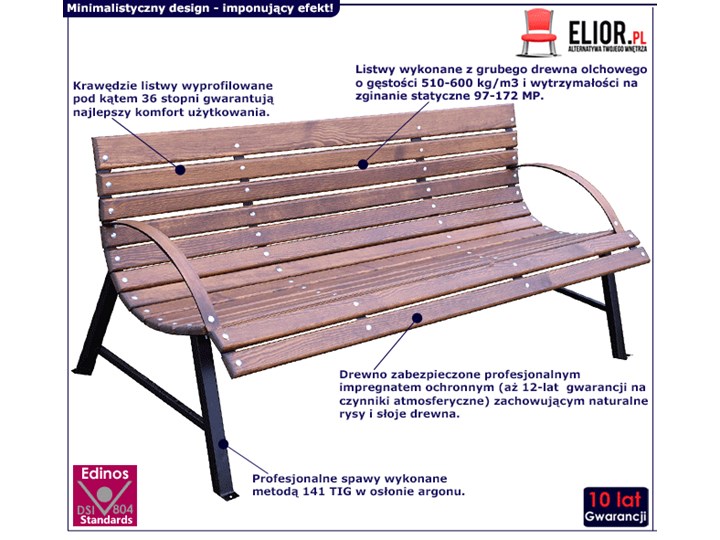 Retro ławka do ogrodu Wagris 200 cm - orzech Z oparciem Styl Vintage Stal Drewno Kategoria Ławki ogrodowe