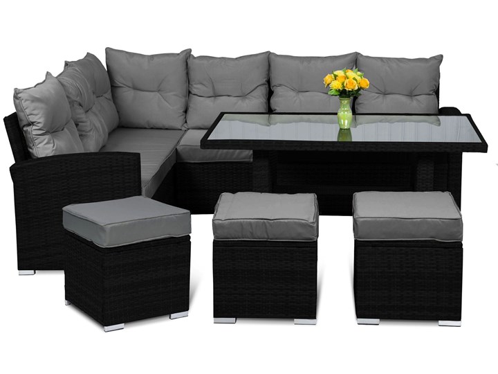 MEBLE DUŻY ZESTAW OGRODOWY RATTAN TECHNORATTAN FC-1043 CZARNY Zestawy wypoczynkowe Kategoria Zestawy mebli ogrodowych Zestawy obiadowe Stal Zawartość zestawu Sofa