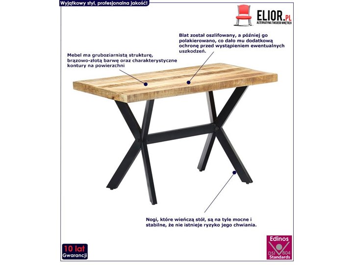 Stół z drewna mango Kalis 2X – jasnobrązowy Drewno Długość 90 cm Wysokość 76 cm Długość 180 cm Styl Industrialny Szerokość 90 cm Rozkładanie