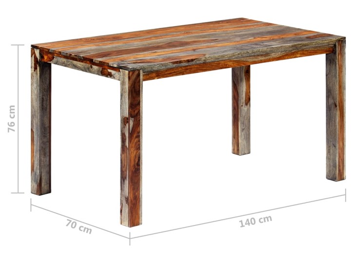 Stół z drewna sheesham Vidal 2X – szary Drewno Długość 140 cm Kategoria Stoły kuchenne Szerokość 70 cm Wysokość 76 cm Długość 70 cm Kształt blatu Prostokątny