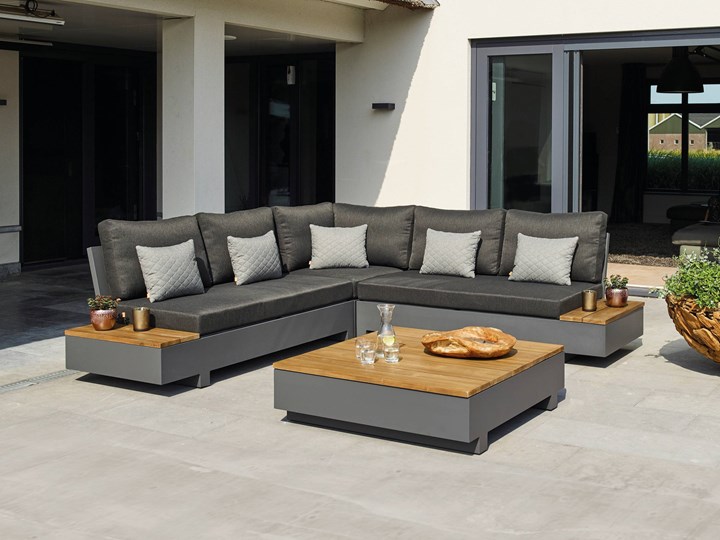 Komplet narożny na taras z aluminium teakowy EDGE | Dekkor