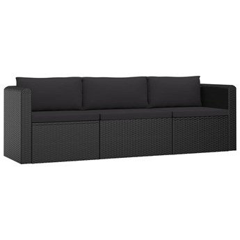 vidaXL 3-częściowa sofa ogrodowa, poduszki, rattan PE, czarny