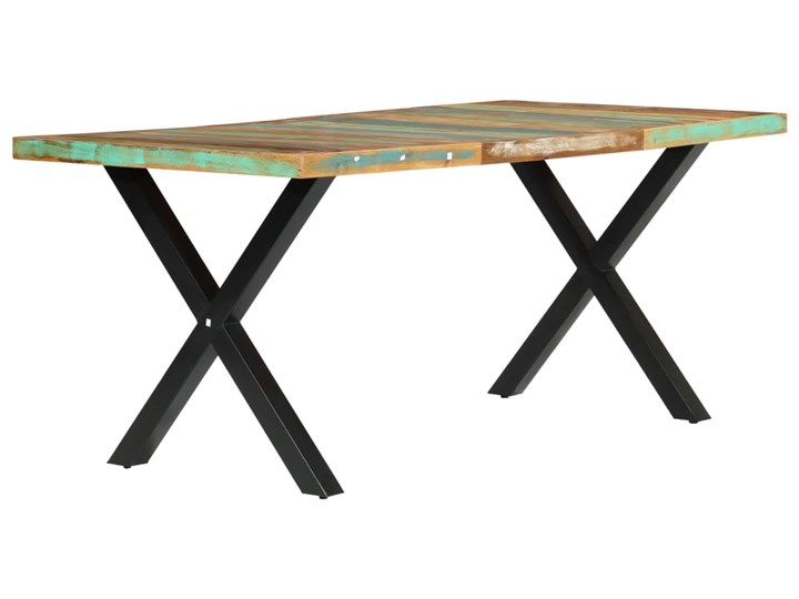 Stół z litego drewna Mirun – wielokolorowy Stal Drewno Wysokość 76 cm Długość 90 cm Długość 180 cm Wysokość 90 cm Szerokość 90 cm Styl Vintage