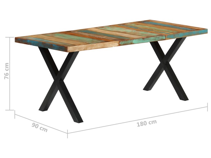 Stół z litego drewna Mirun – wielokolorowy Długość 90 cm Długość 180 cm Wysokość 90 cm Stal Drewno Wysokość 76 cm Szerokość 90 cm Styl Nowoczesny