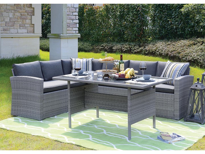 ELEGANCKI ZESTAW MEBLI OGRODOWYCH Rattan Technorattan Stal Zestawy wypoczynkowe Liczba miejsc Pięcioosobowy
