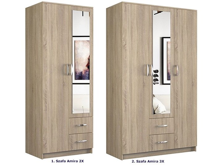 Szafa z lustrem Amira 2X - dąb sonoma Płyta MDF Metal Drewno Lustro