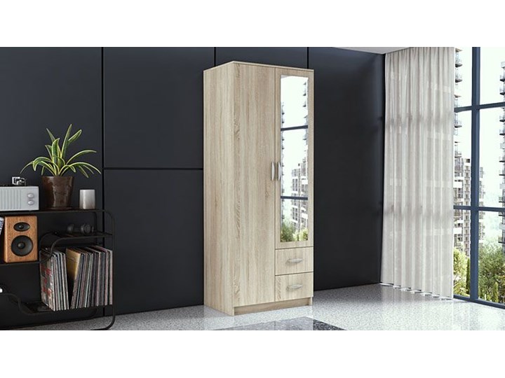 Szafa z lustrem Amira 2X - dąb sonoma Drewno Płyta MDF Metal Kategoria Szafy do garderoby Lustro