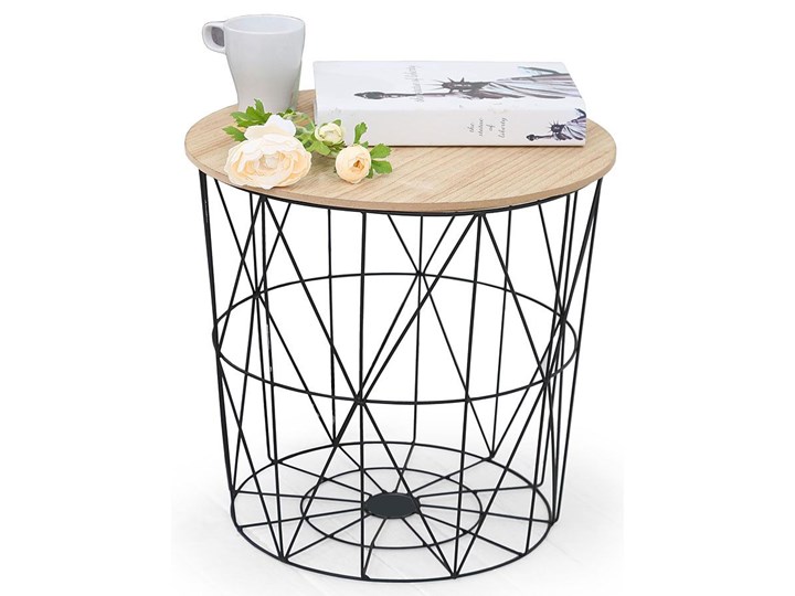 Stolik druciany Rista - naturalny + czarny Drewno Wysokość 41 cm Styl Industrialny