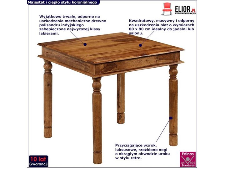 Kolonialny kwadratowy stół Cubus 2S - palisander Styl Vintage Drewno Długość 80 cm Wysokość 77 cm Szerokość 80 cm Rozkładanie