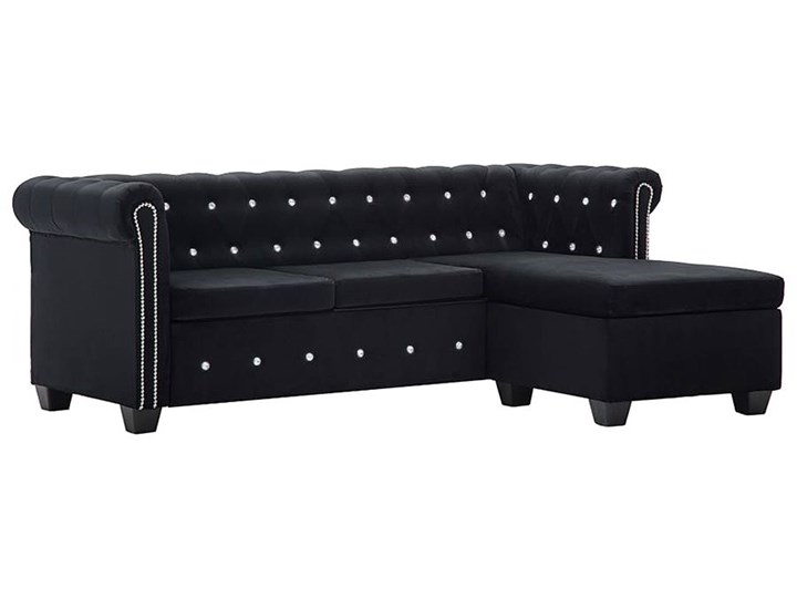 Aksamitny narożnik w stylu Chesterfield Charlotte 4Q - czarny Wysokość 42 cm Styl Klasyczny Szerokość 142 cm Szerokość 199 cm Wysokość 72 cm Szerokość 165 cm Kategoria Narożniki