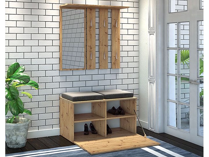Garderoba z szafką na buty i lustrem Malea - dąb artisan Kategoria Zestawy mebli do sypialni