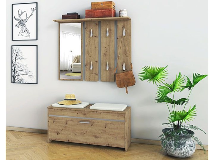 Garderoba z lustrem i szafką na buty Avila - dąb artisan Kolor Beżowy Kategoria Zestawy mebli do sypialni