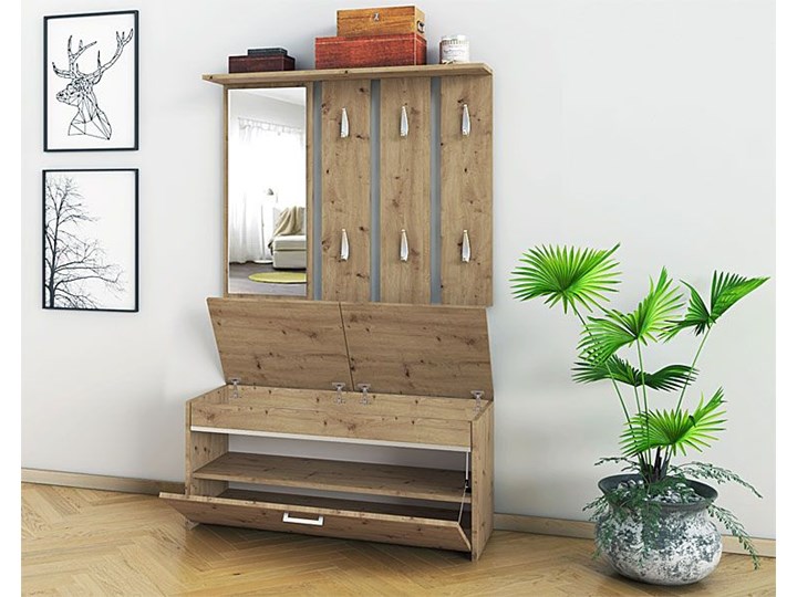 Garderoba z lustrem i szafką na buty Avila - dąb artisan Kolor Beżowy