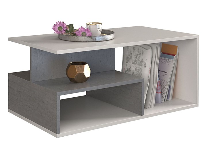 Loftowy stolik kawowy Keero - biały+beton Wysokość 43 cm Styl Industrialny