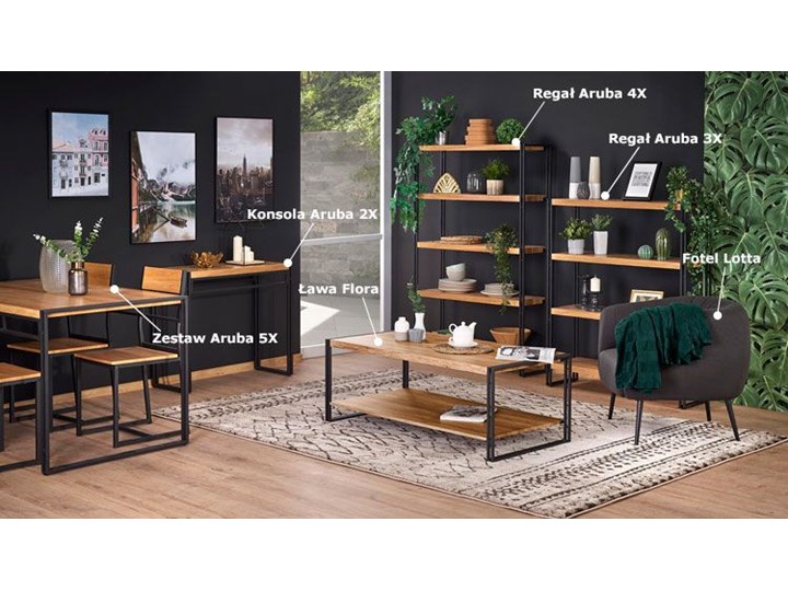Industrialny zestaw Aruba 5X - dąb złoty