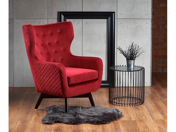 Fotel uszak welurowy Lorice - bordowy Drewno Tkanina Szerokość 75 cm Pomieszczenie Salon
