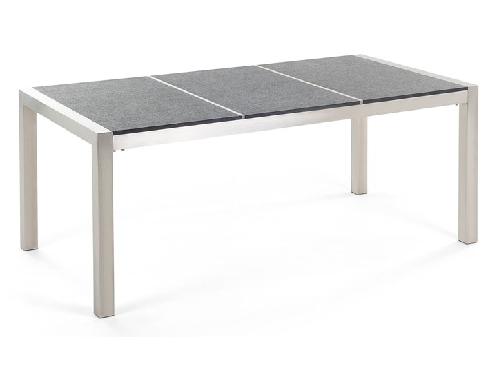 Zestaw mebli ogrodowych jadalniany czarny palony stół granit/bazalt 180 x 90 cm 6 krzeseł tekstylnych sztaplowanych Stoły z krzesłami Tworzywo sztuczne Stal Styl Nowoczesny