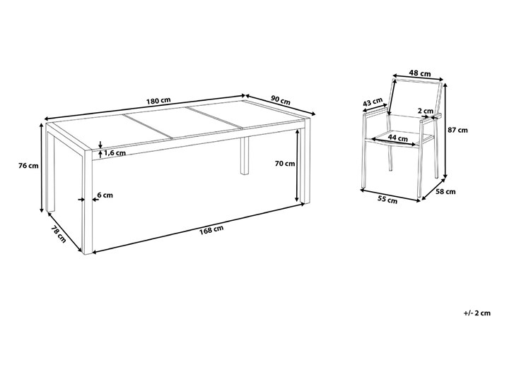 Zestaw mebli ogrodowych jadalniany czarny palony stół granit/bazalt 180 x 90 cm 6 krzeseł tekstylnych sztaplowanych Stal Stoły z krzesłami Tworzywo sztuczne Kategoria Zestawy mebli ogrodowych
