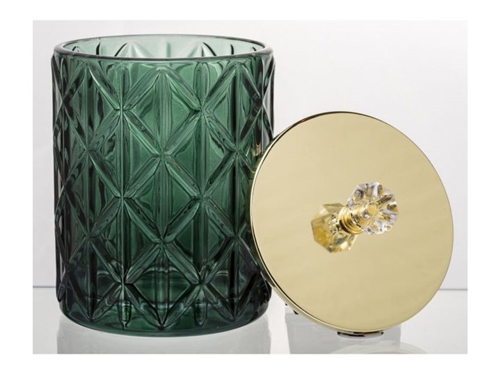 SZKLANY POJEMNIK/BOMBONIERKA ZIELONA POKRYWKA ZŁOTA LUNA15x10,5x10,5CM Klosz Szkło Metal Kolor Złoty