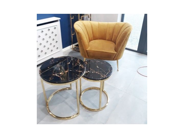 STOLIKI OKRĄGŁE ZESTAW RAMA METALOWA ZŁOTA BLAT MARMUR PRIMAVERA M Wysokość 50 cm Wysokość 55 cm Zestaw stolików Styl Minimalistyczny