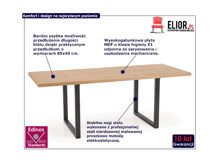 Rozkładany stół w stylu loft do jadalni Lopez 2X 140 XL - dąb Wysokość 76 cm Drewno Szerokość 140 cm Długość 140 cm Szerokość 85 cm Styl Industrialny