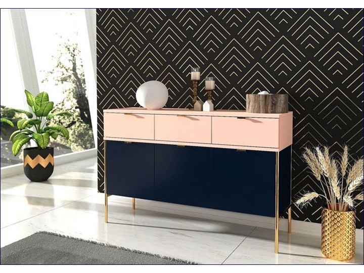 Komoda na nóżkach w stylu glamour Perilla 3X - Granat-Róż Kolor Różowy Z szafkami i szufladami Wysokość 78 cm Szerokość 120 cm Pomieszczenie Pokój nastolatka