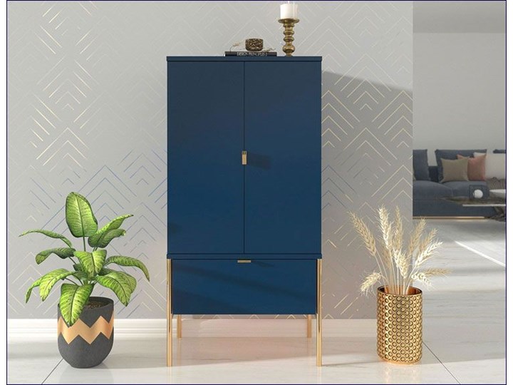 Wysoka komoda w stylu glamour Perilla 4X - Granat Szerokość 60 cm Z szafkami i szufladami Wysokość 120 cm Kolor Granatowy